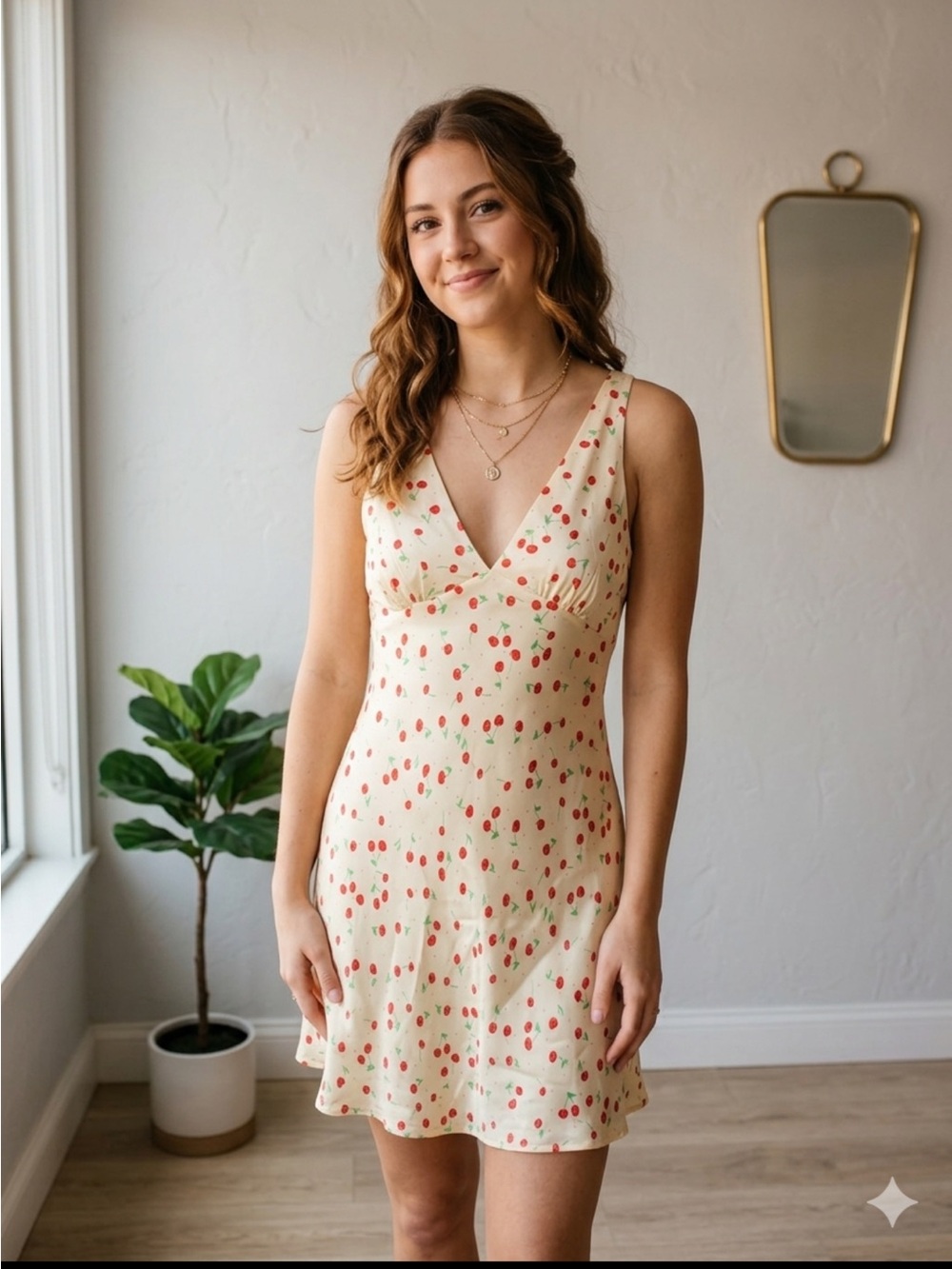 Zara Cream Mini Dress with Red Strawberry Print
